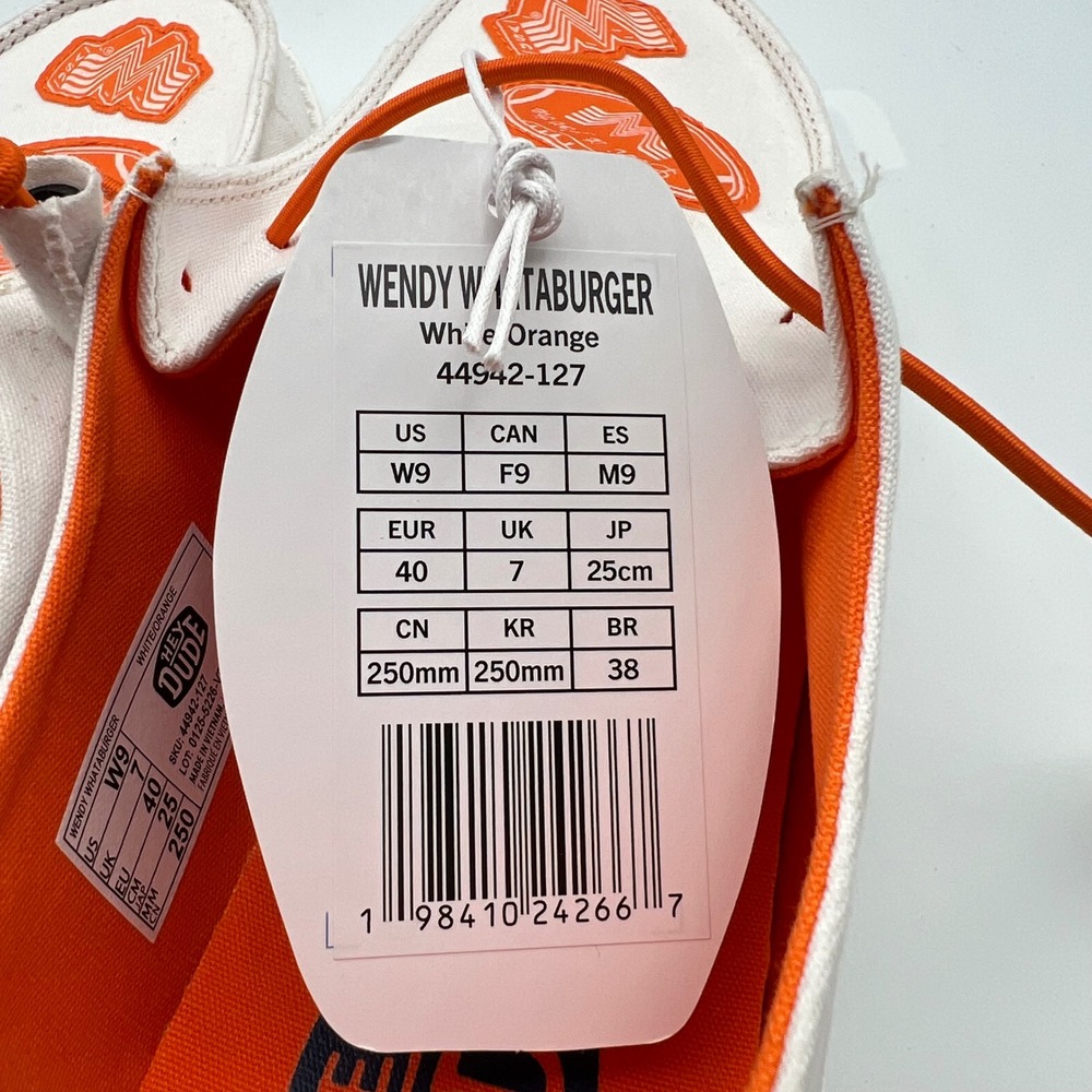 Hey Dude Wendy Whataburger Shoes Womens 9 White Orange Canvas‎ Slip On Loafers - Picture 11 of 11